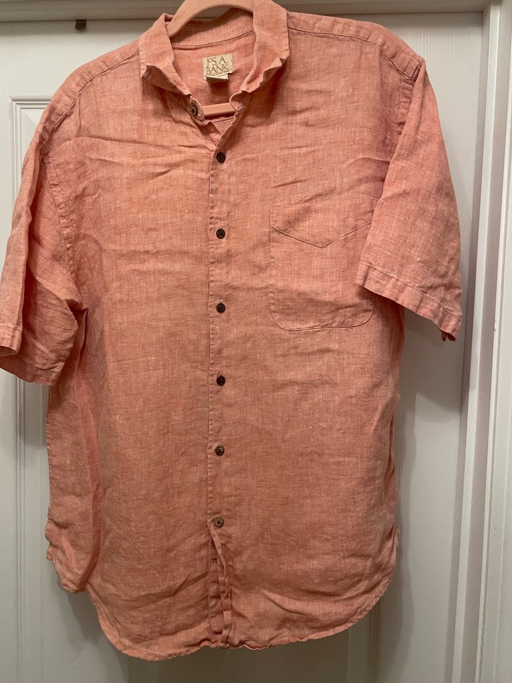 Jos. A. Bank Men’s Short-Sleeve lightweight Linen Shirt - Salmon Orange size L